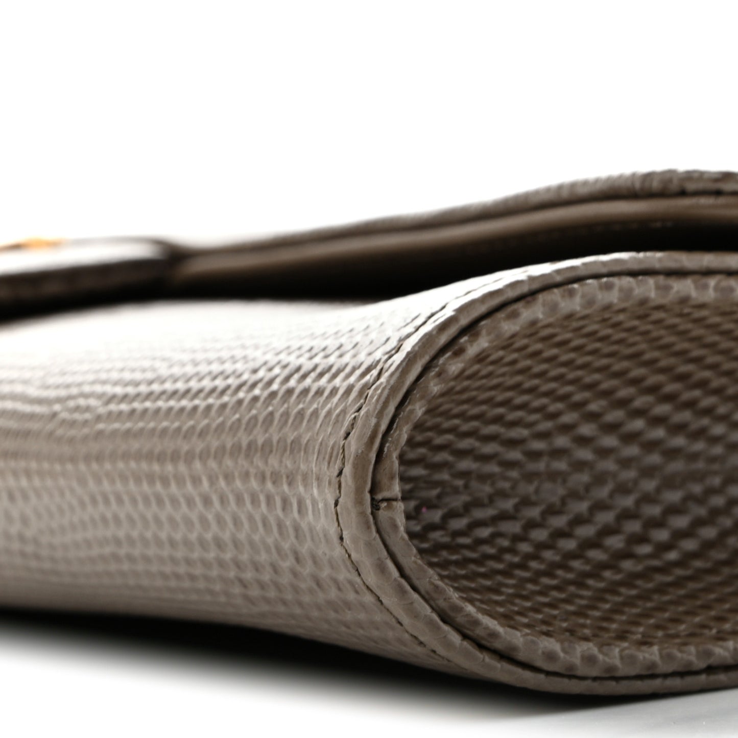 Calfskin Lizard Embossed Top Handle Long Clutch With Chain Dark Khaki