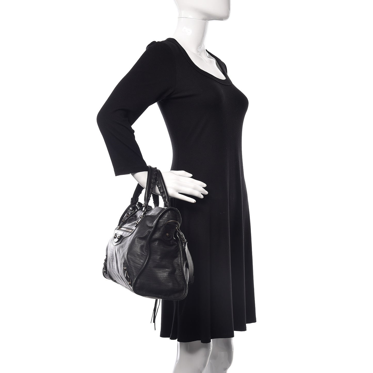 Agneau Lizard Embossed Classic Hardware City Black