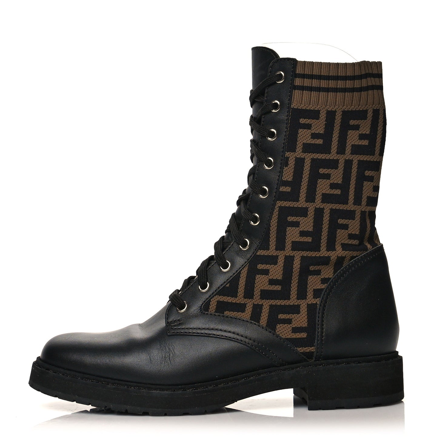Calfskin Stretch Fabric FF Rockoko Biker Boots 41 Black Tobacco