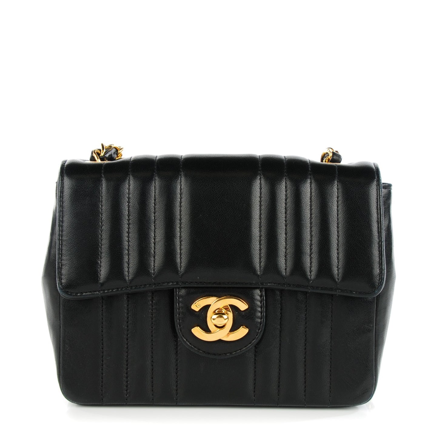 Lambskin Vertical Quilt Mini Square Flap Black