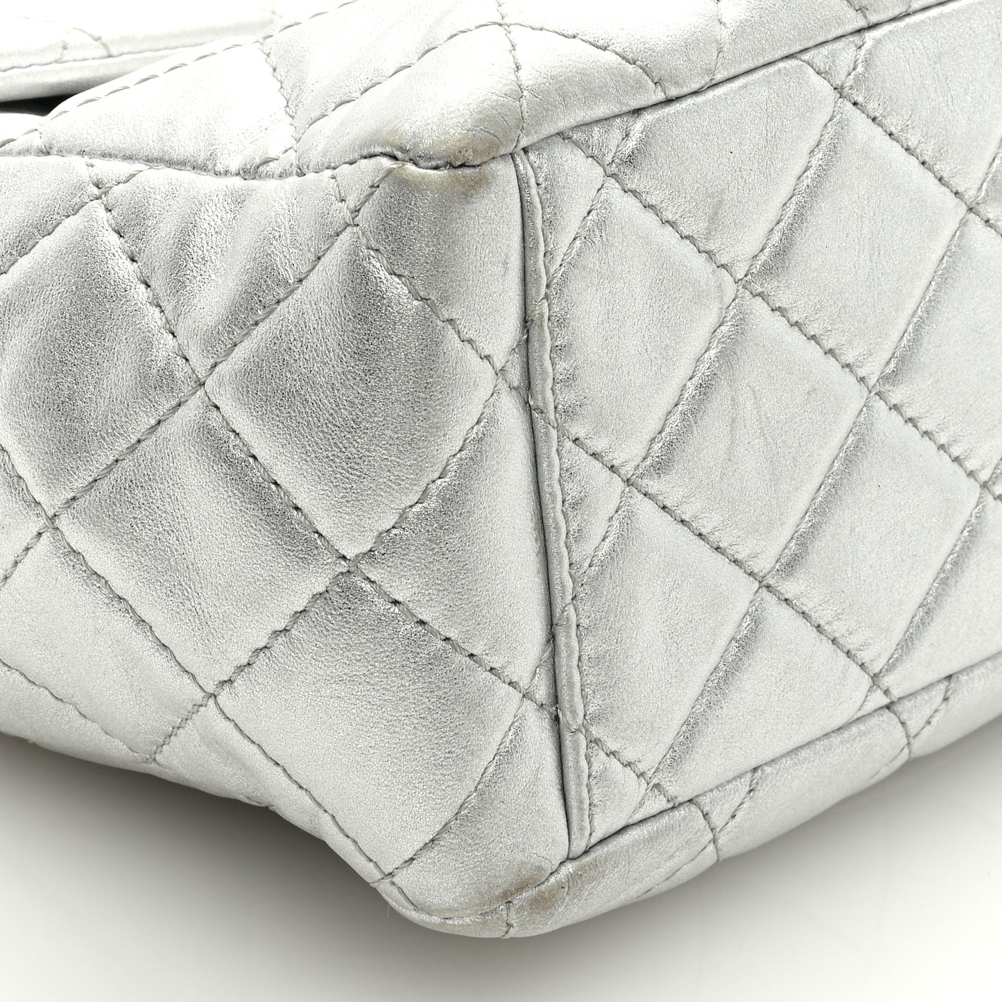Metallic Lambskin Quilted Maxi Single Flap Silver