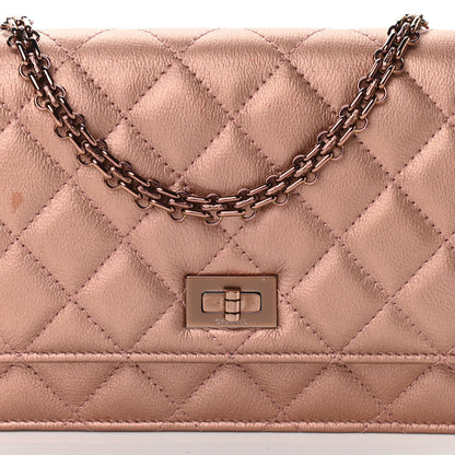 Chanel Metallic Grained Calfskin Quilted 2.55 Reissue Wallet on Chain WOC Copper Pink 8 of 12
