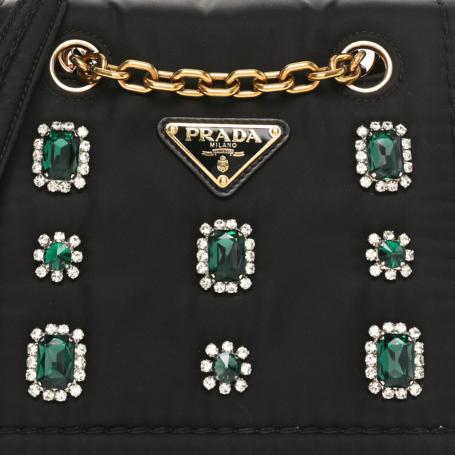 Prada Tessuto Nylon Crystal Chain Flap Shoulder Bag Black 7 of 9