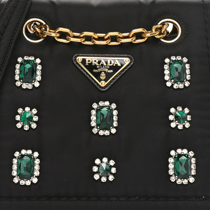 Prada Tessuto Nylon Crystal Chain Flap Shoulder Bag Black 7 of 9
