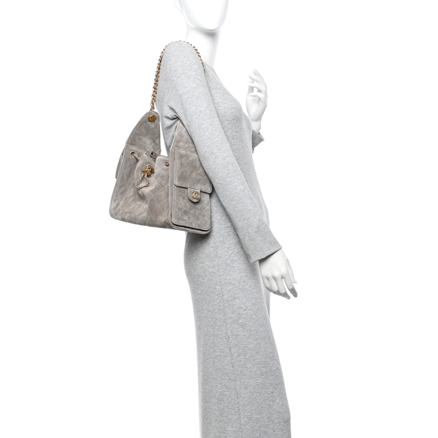Chanel Suede Quilted Small Chanel 25 Handbag Dark Grey 1812625