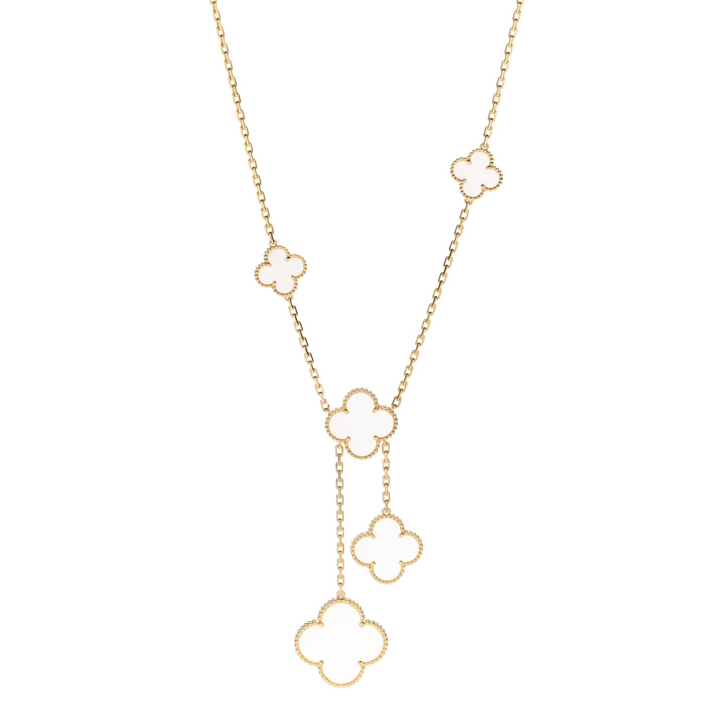 18K Yellow Gold Mother of Pearl 6 Motifs Magic Alhambra Necklace
