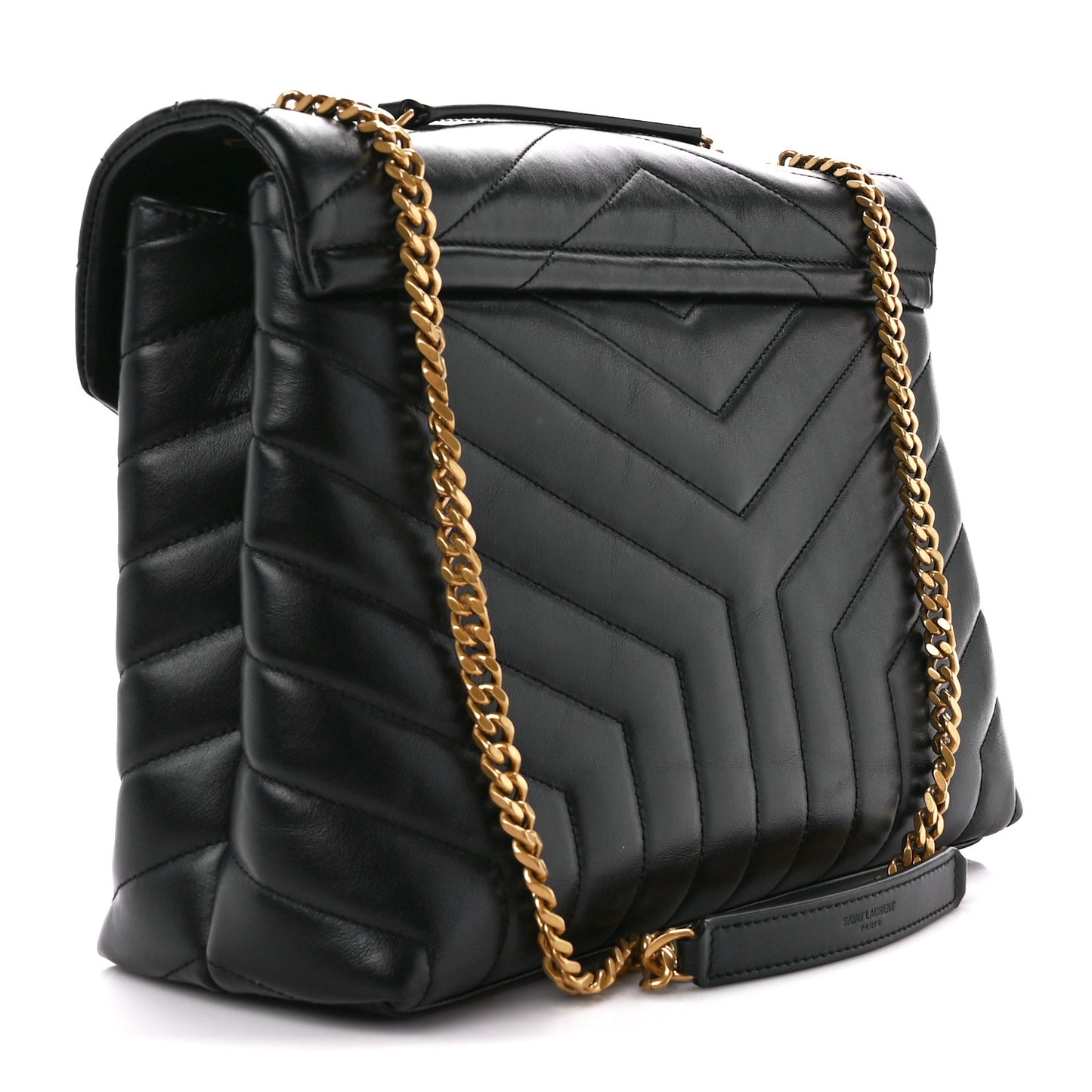 Calfskin Y Quilted Monogram Medium Loulou Chain Satchel Black