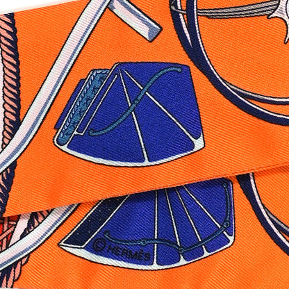 Hermes Silk Les Voitures A Transformation Twilly Orange Cobalt Vermillon 4 of 4