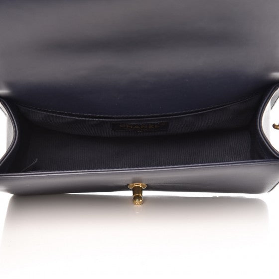 Lambskin Quilted Medium Boy Flap Dark Navy