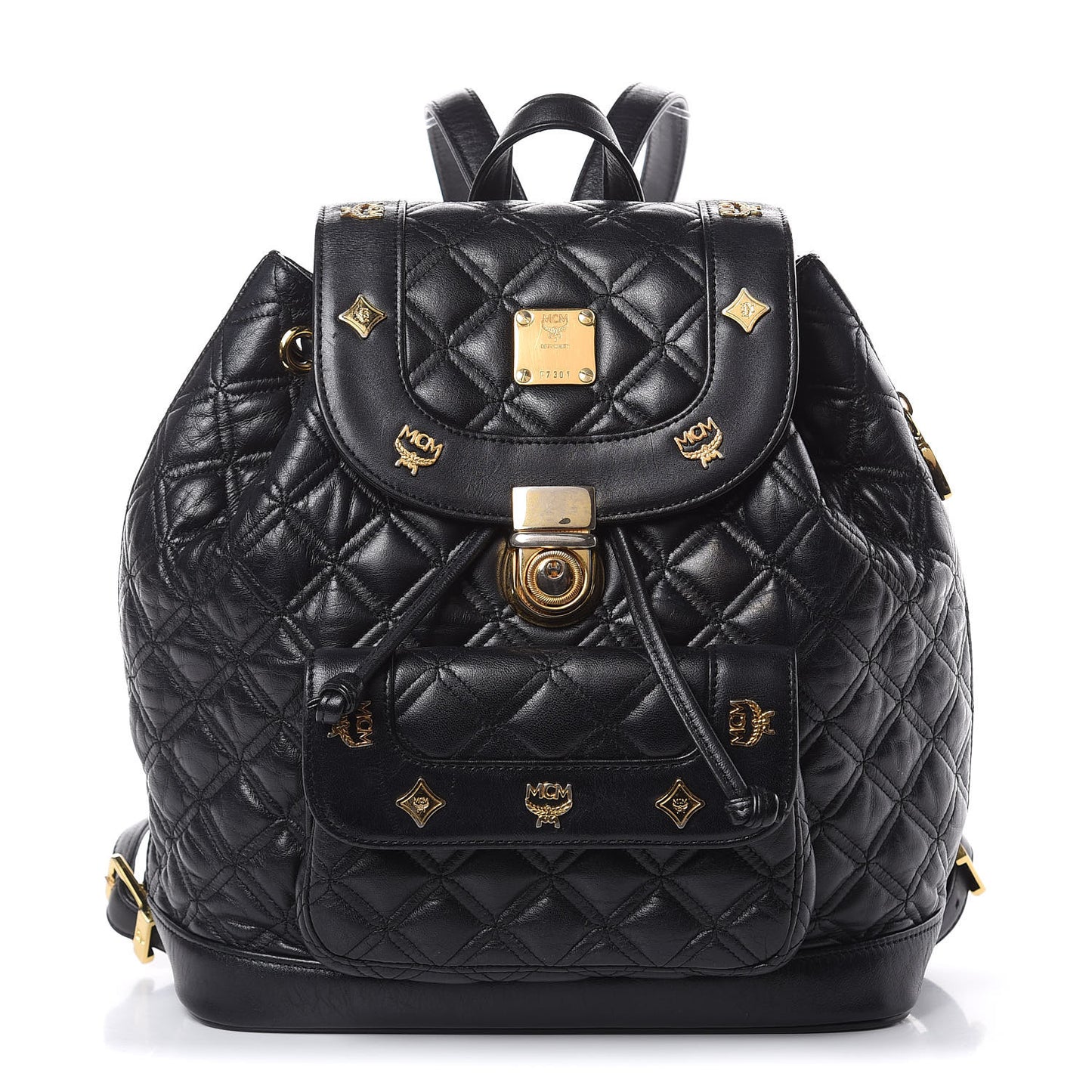 Calfskin Quilted Studded Backpack Black