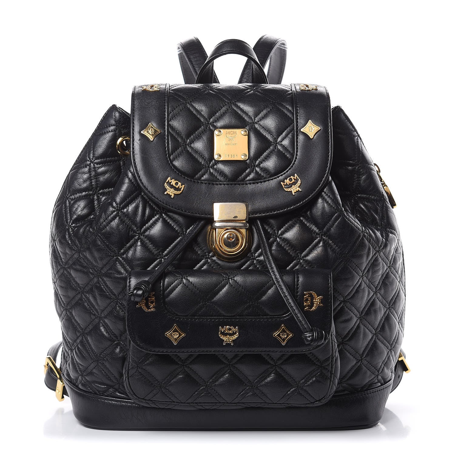 MCM Calfskin Quilted Studded Backpack Black 1 of 12