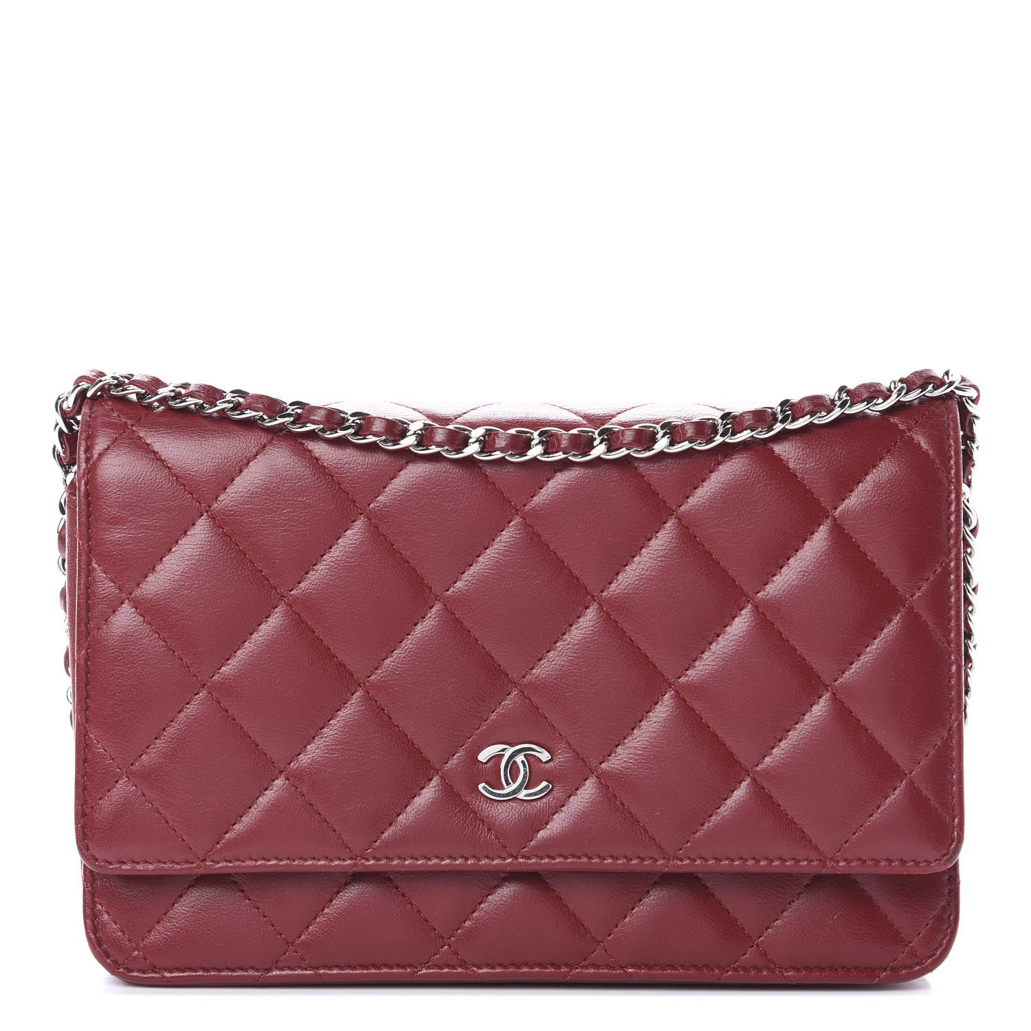 Chanel Lambskin Quilted Wallet On Chain WOC Red 1 of 15