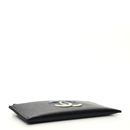 Chanel Caviar CC Classic Zip Pouch Black Blue Green 4 of 10