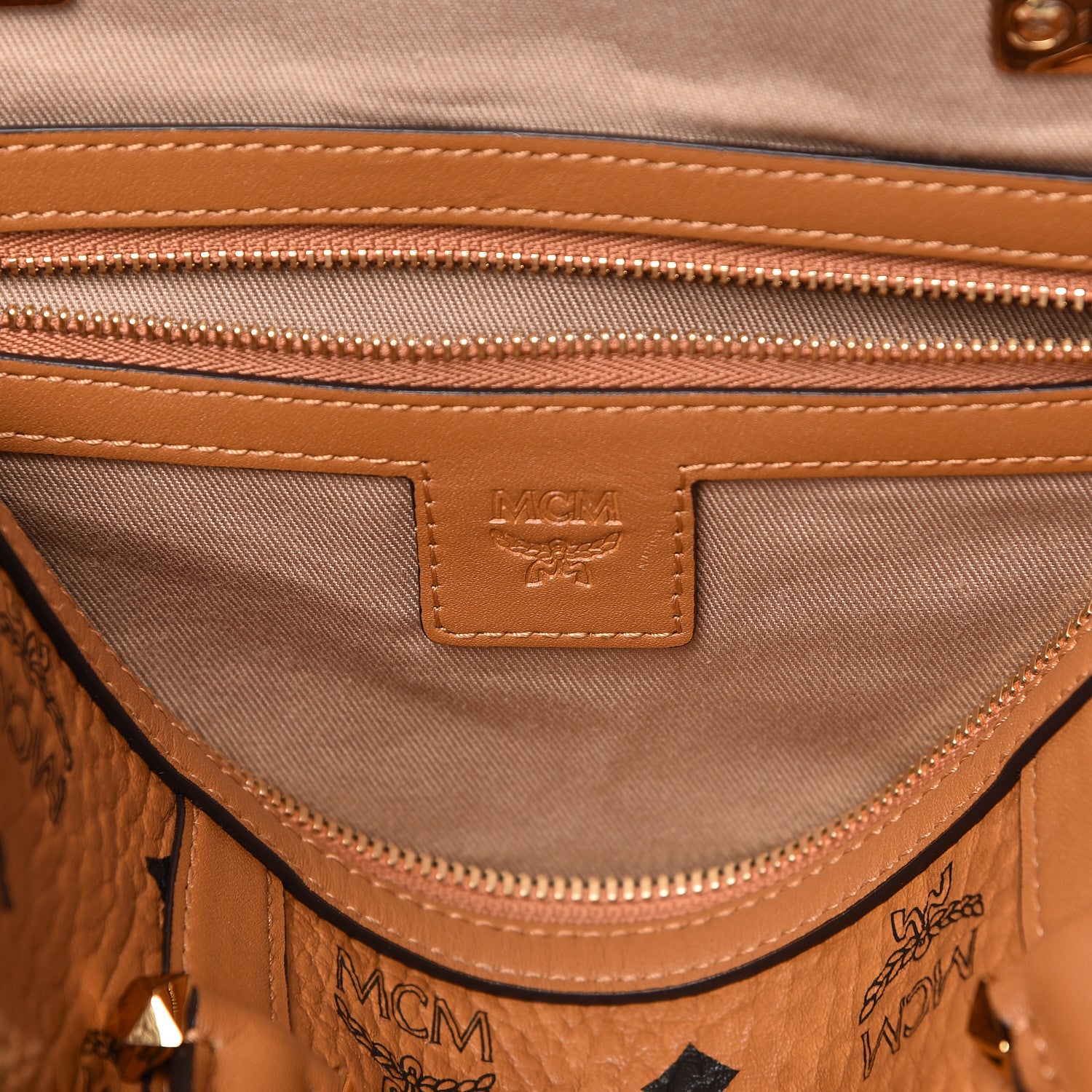 MCM Visetos Medium Boston Bag Cognac 6 of 11
