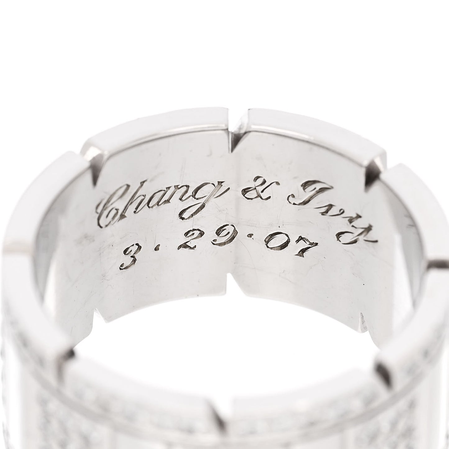 18K White Gold Diamond Tank Francaise Ring 60 9.25
