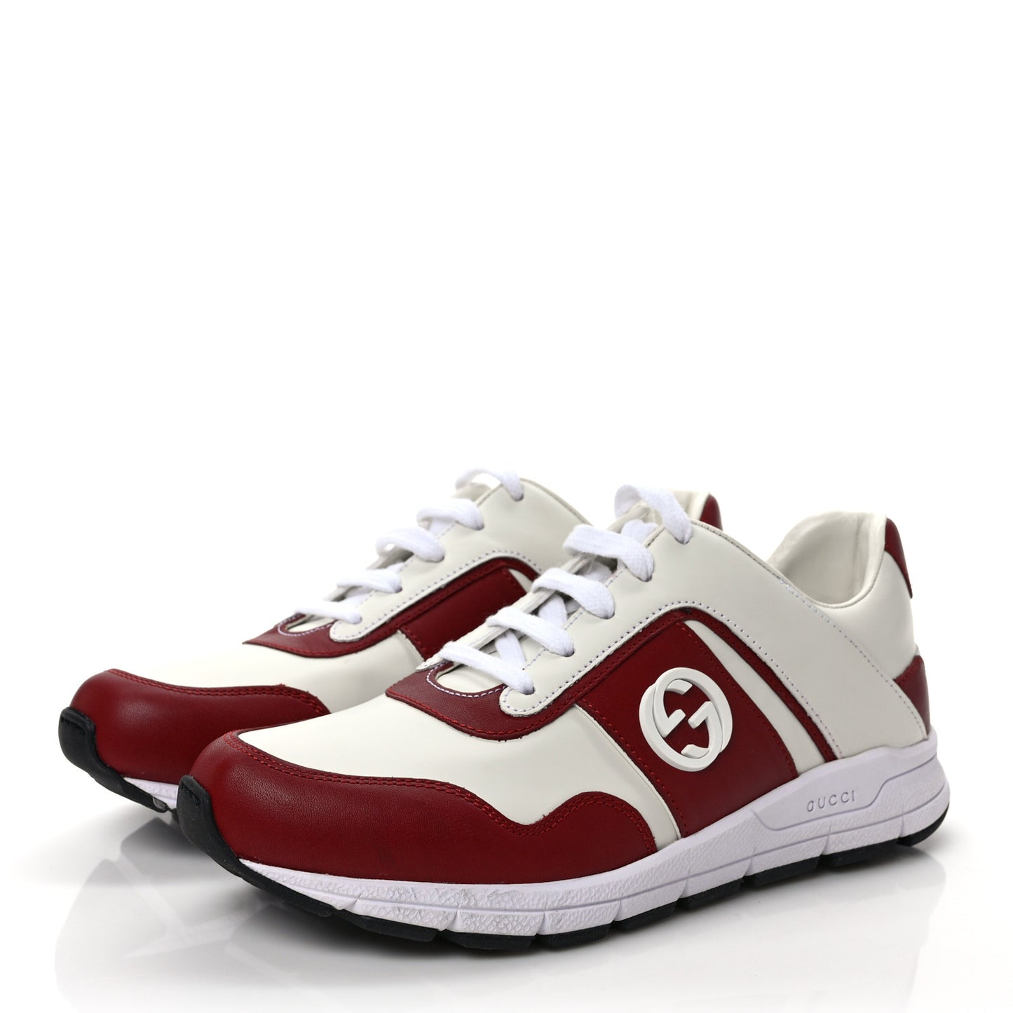 Calfskin Womens Interlocking G Sneakers 37 White Rosso