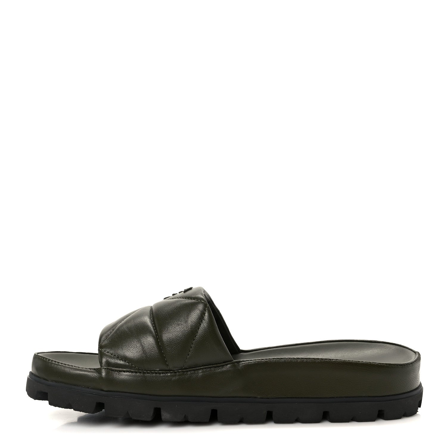 Prada Nappa Logo Quilted Slide Sandals 39 Militaire 1 of 10