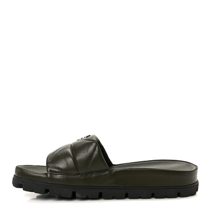Prada Nappa Logo Quilted Slide Sandals 39 Militaire 1 of 10
