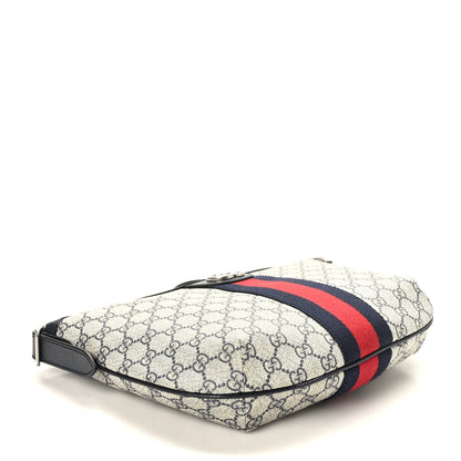 Gucci GG Supreme Monogram Textured Dollar Calfskin Web Small Ophidia Half Moon Hobo Beige Blue 4 of 9