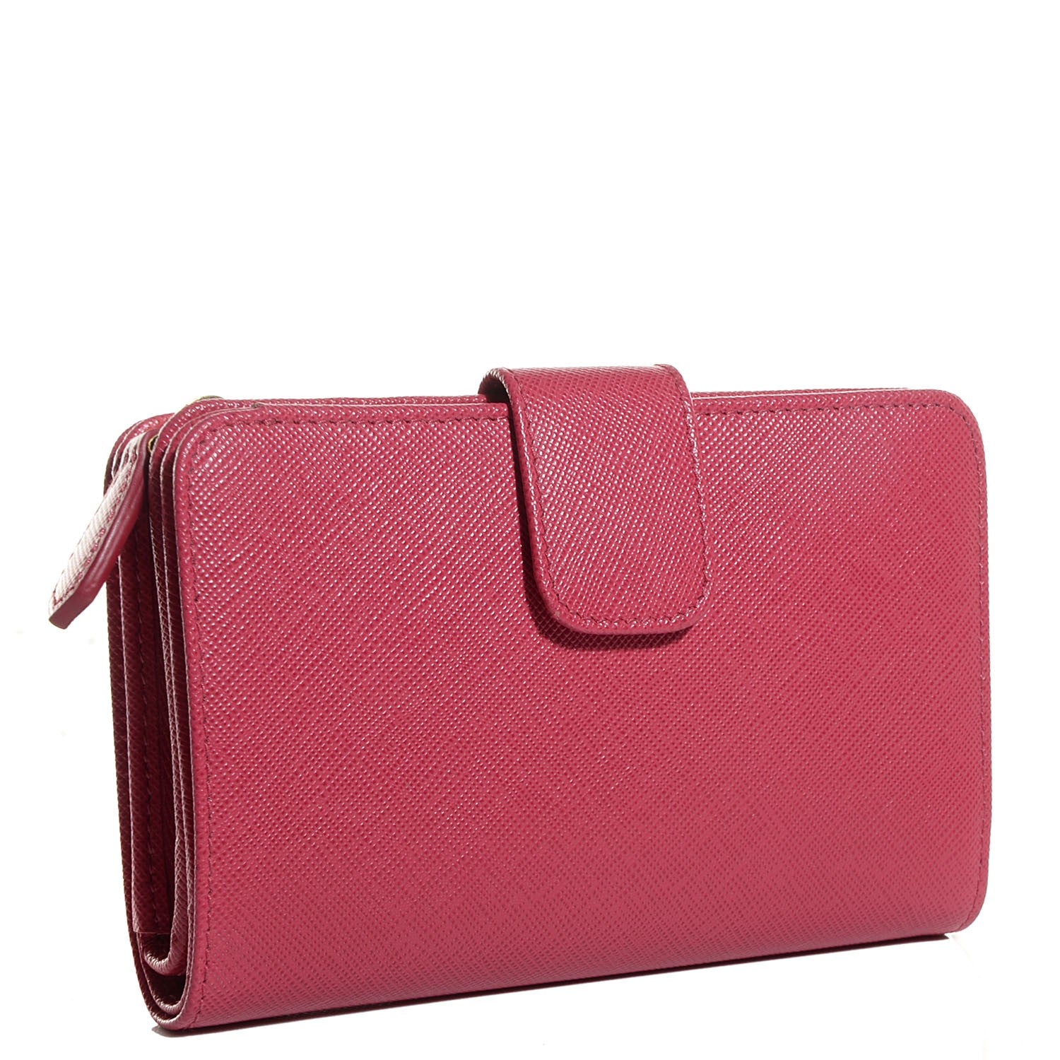 Prada Saffiano Metal Compact Wallet Ibisco 3 of 9