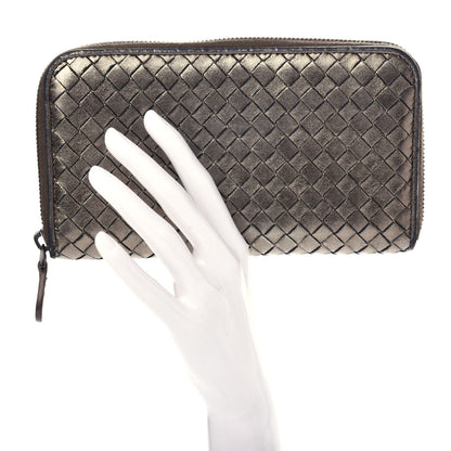 Bottega Veneta Metallic Grosgrain Intrecciato Zip Around Wallet Pewter 2 of 7