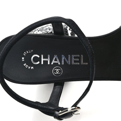 Chanel Grosgrain Strass Logo Platform Sandals 36.5 Black Silver 7 of 7
