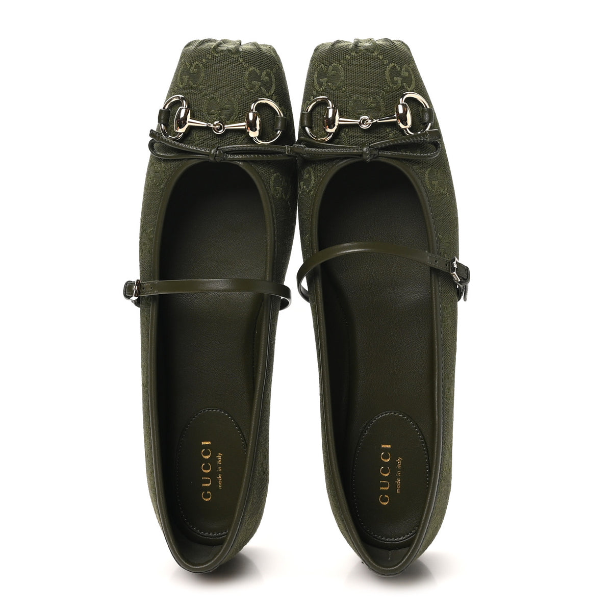 GG Monogram Horsebit Bow Ballet Flats 39 Green