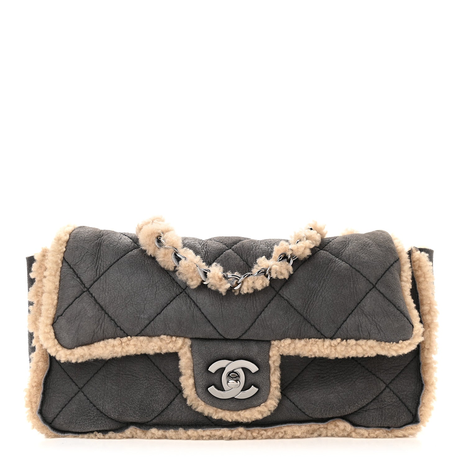 Chanel Shearling Quilted Medium Single Flap Grey 1 of 10