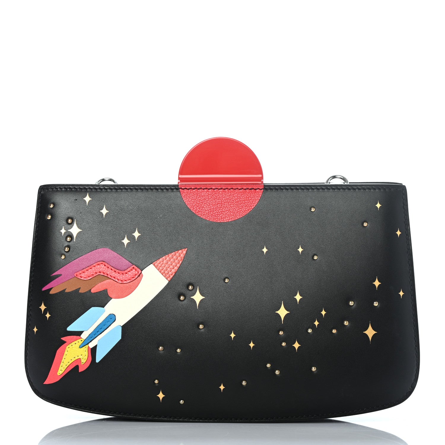 Hermes Veau Monsieur Lizard Ostrich Spaceship Sac A Malice Black Multicolor 3 of 18