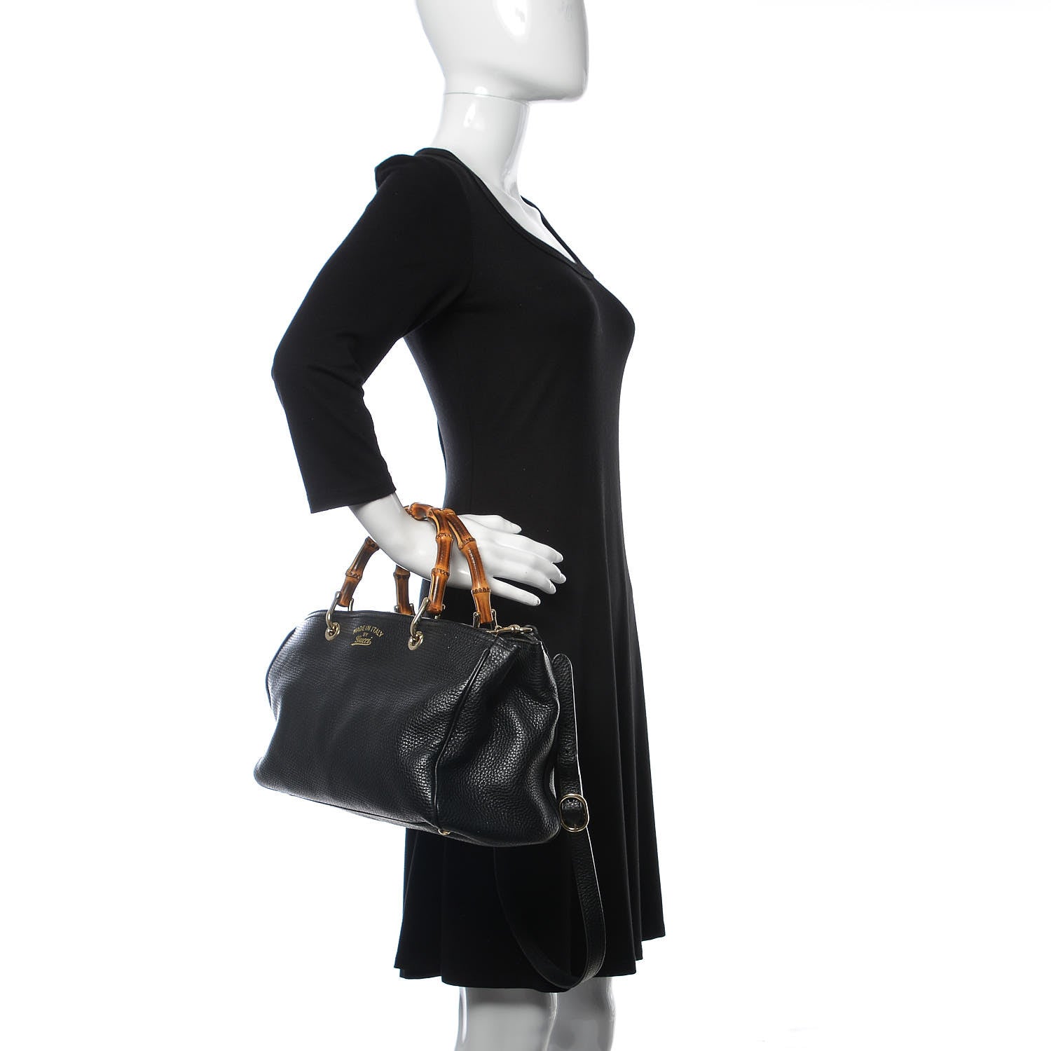 Gucci Pebbled Calfskin Medium Bamboo Shopper Tote Black 3 of 11