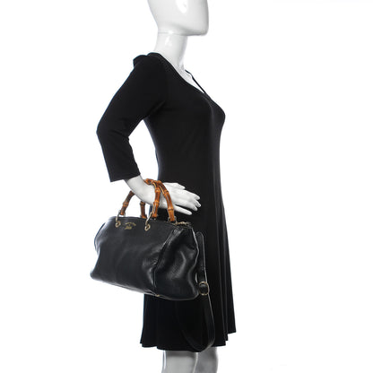 Gucci Pebbled Calfskin Medium Bamboo Shopper Tote Black 3 of 11