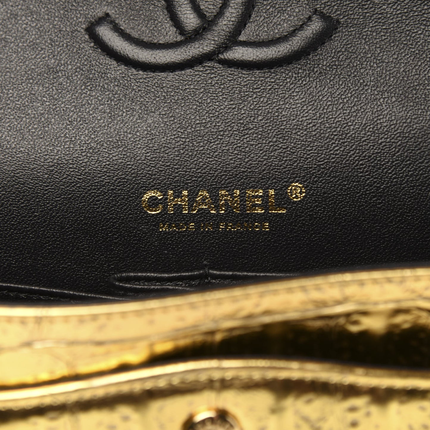Metallic Calfskin Crocodile Embossed Cocodile Small Double Flap Gold