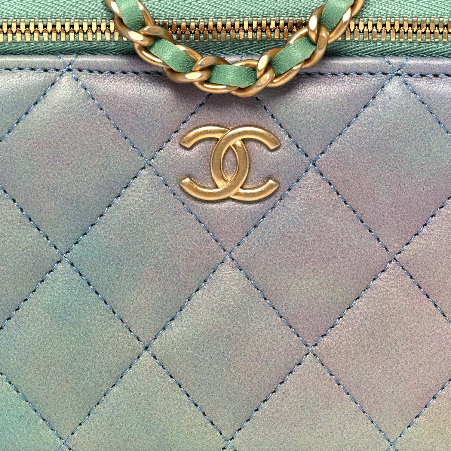 Chanel Lambskin Quilted Ombre Small Top Handle Vanity Case With Chain Blue Green 8 of 17