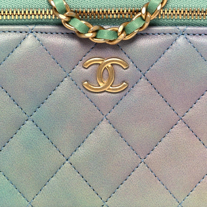 Chanel Lambskin Quilted Ombre Small Top Handle Vanity Case With Chain Blue Green 8 of 17
