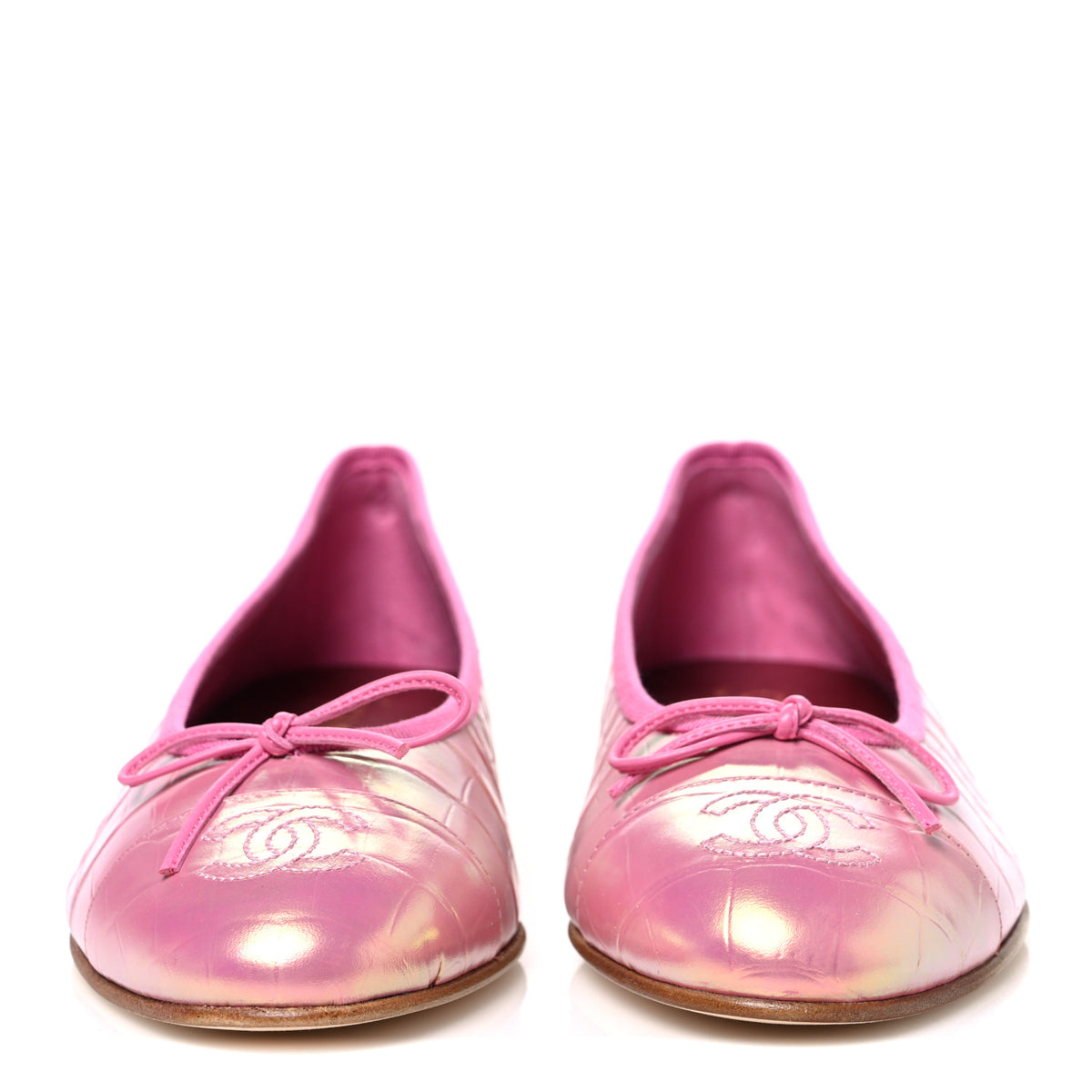 Iridescent Calfskin Crocodile Embossed Ballerina Flats 40 Pink