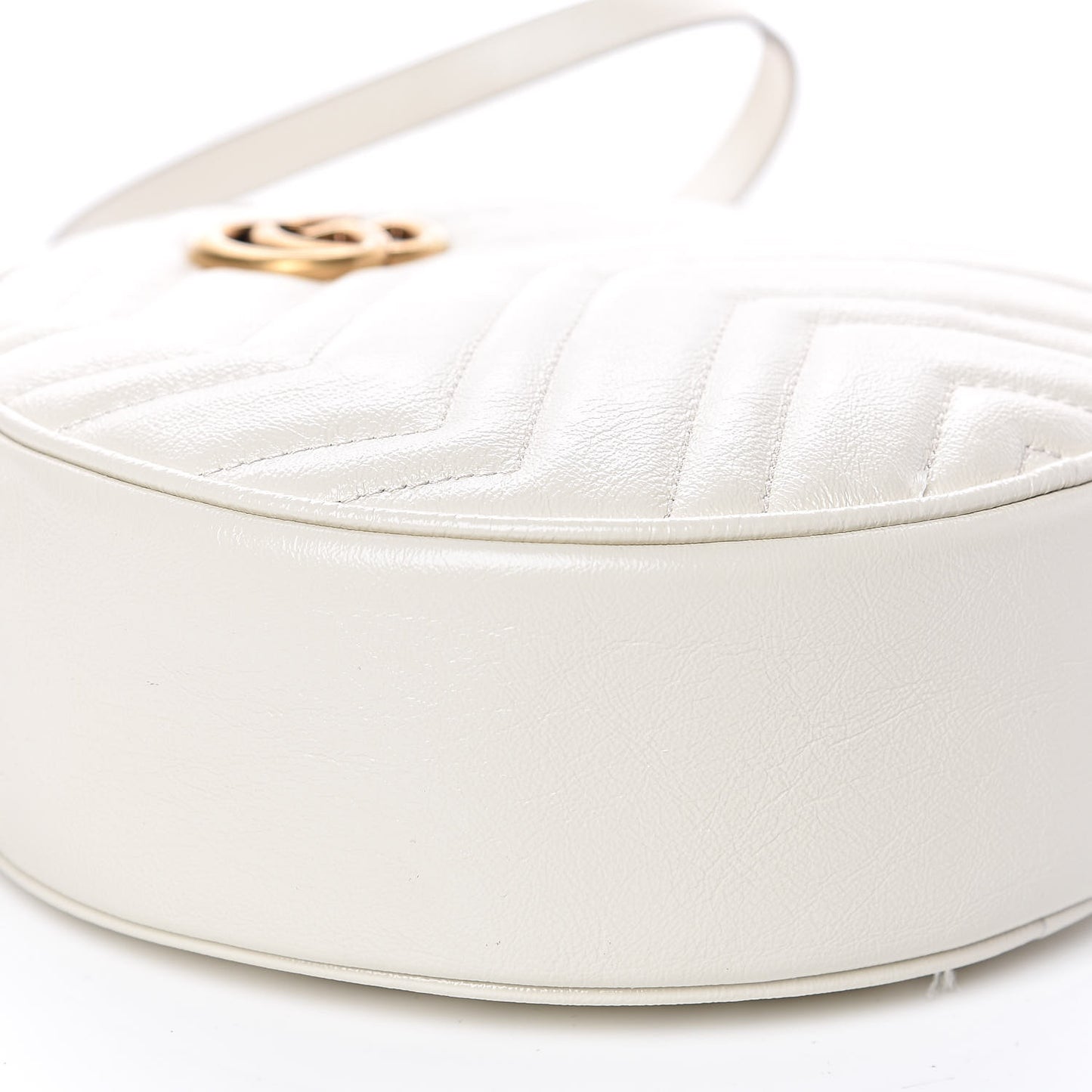 Calfskin Matelasse Mini GG Marmont Round Shoulder Bag White