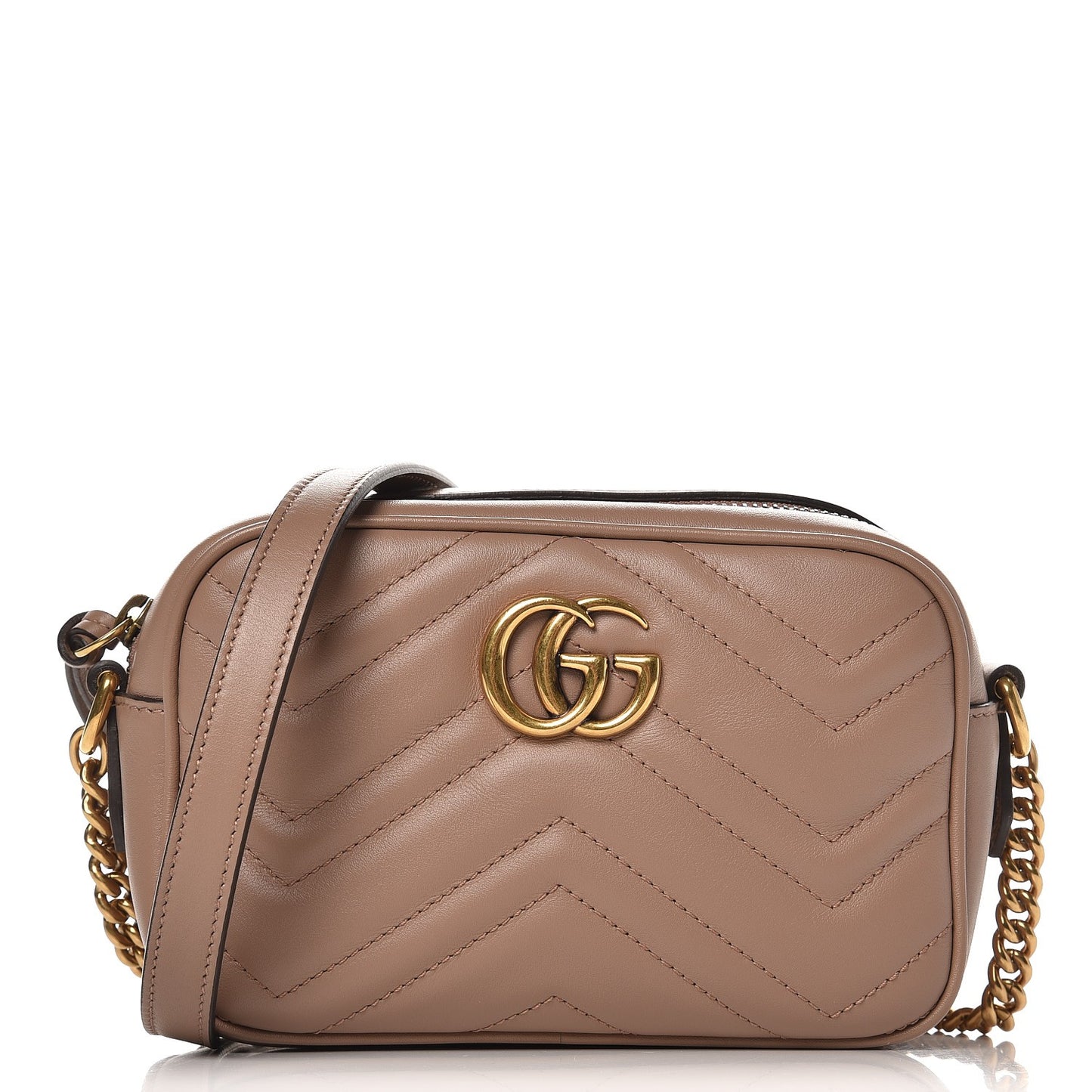 Calfskin Matelasse Mini GG Marmont Chain Shoulder Bag Nude