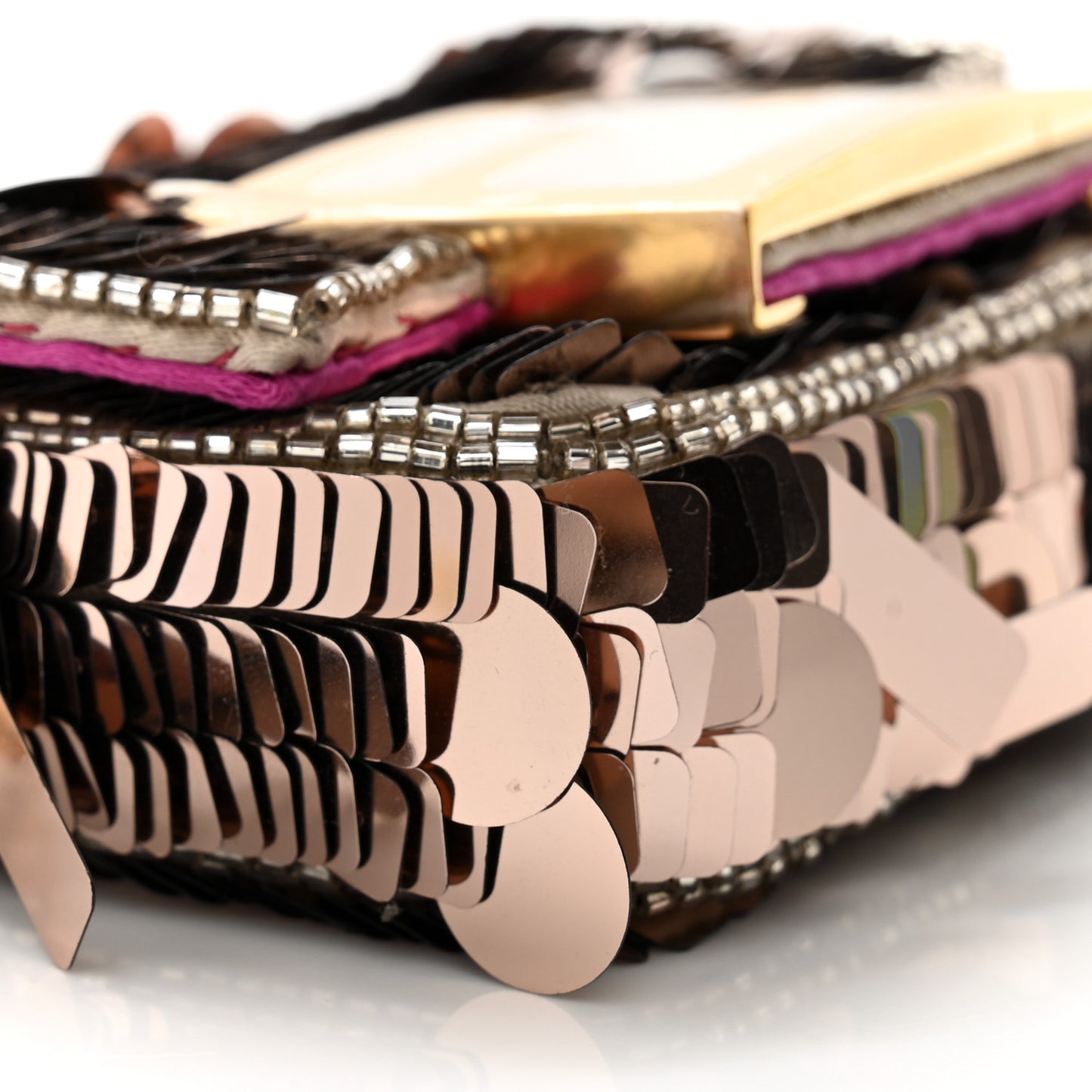Sequin Paillettes Shiny Nappa Sex and the City Nano Maxi Buckle Baguette Charm Tortora