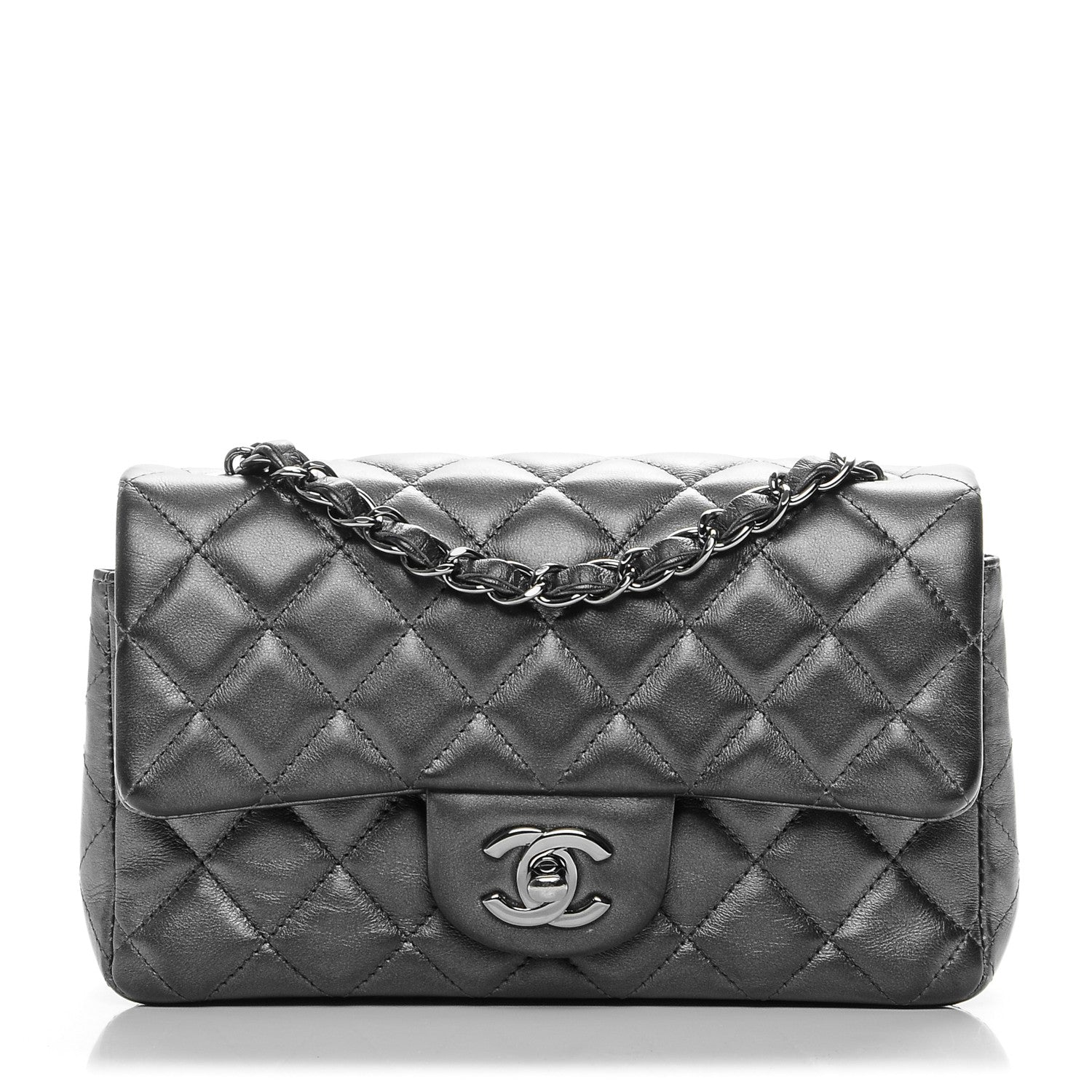 Chanel Metallic Calfskin Quilted Mini Rectangular Flap Charcoal Grey 1 of 8