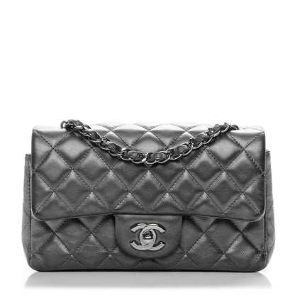 Chanel Metallic Calfskin Quilted Mini Rectangular Flap Charcoal Grey 1 of 8