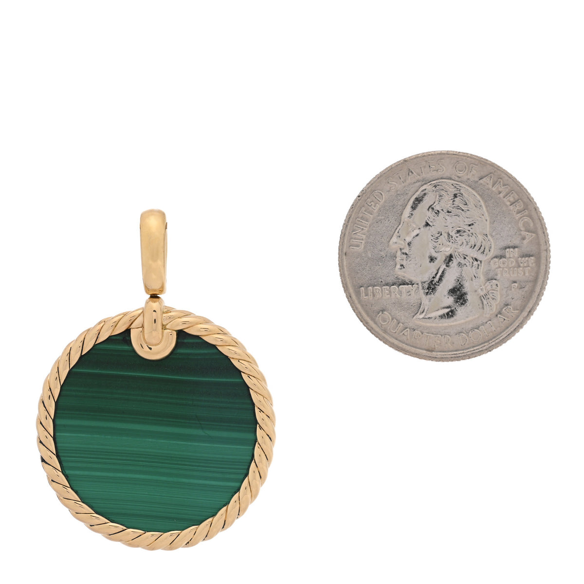 David Yurman 18K Yellow Gold Malachite DY Elements Disc Pendant 2 of 4