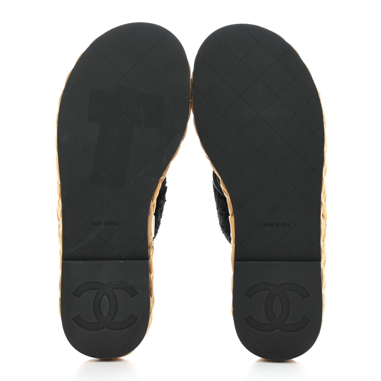 Terry Cloth Raffia CC Logo Thong Sandals 36.5 Black