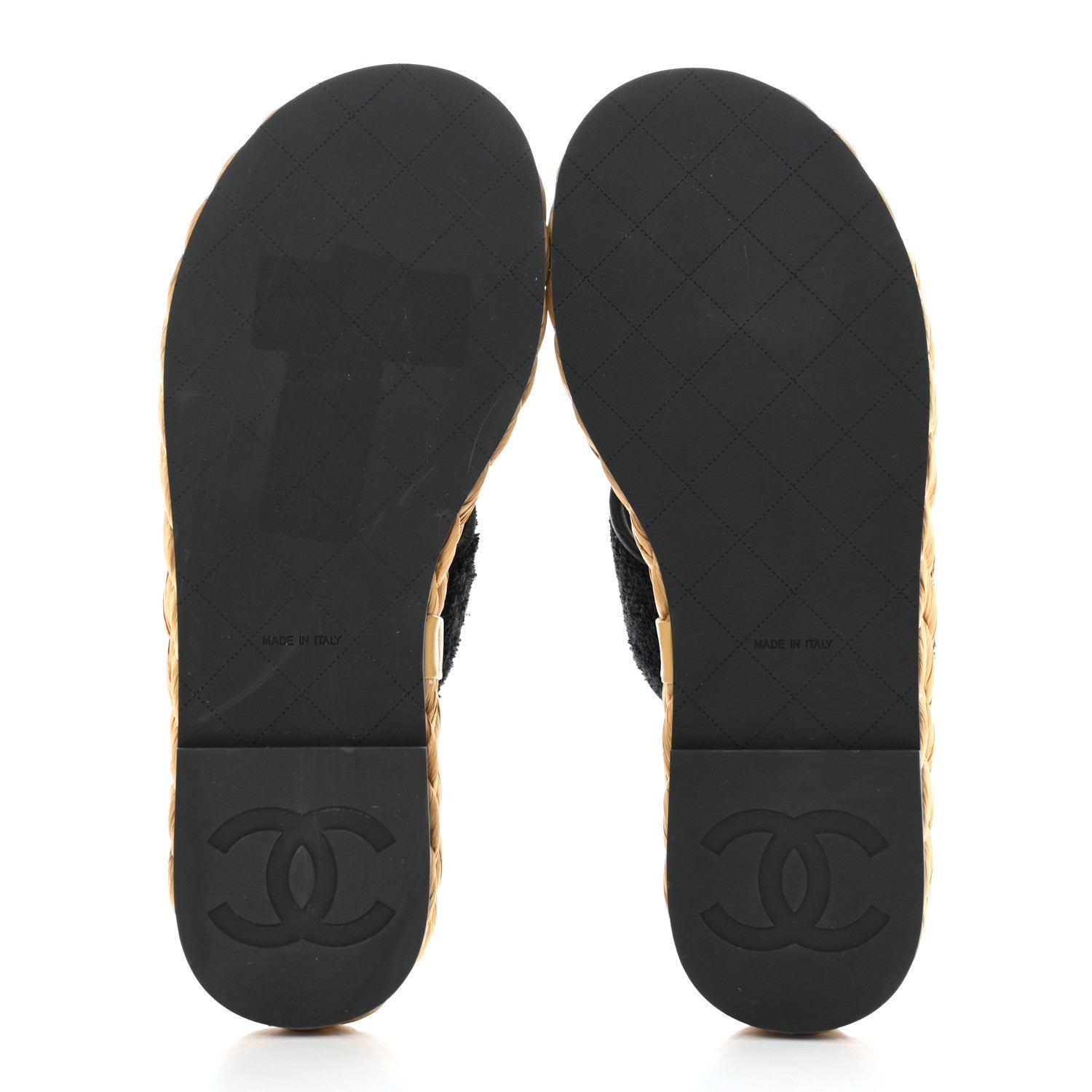 Chanel Terry Cloth Raffia CC Logo Thong Sandals 36.5 Black 5 of 9