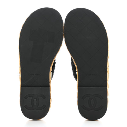 Chanel Terry Cloth Raffia CC Logo Thong Sandals 36.5 Black 5 of 9