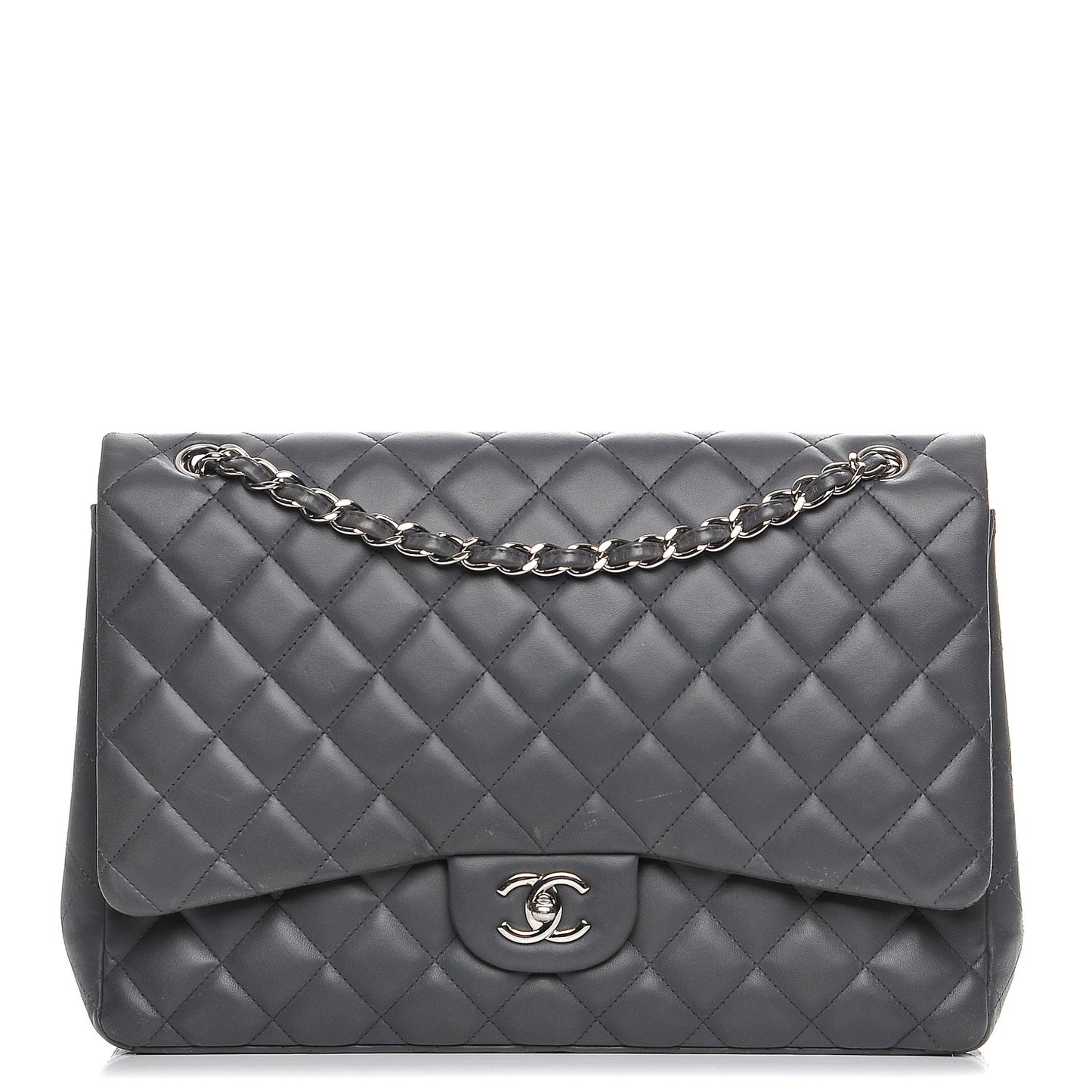 Lambskin Quilted Maxi Single Flap Grey