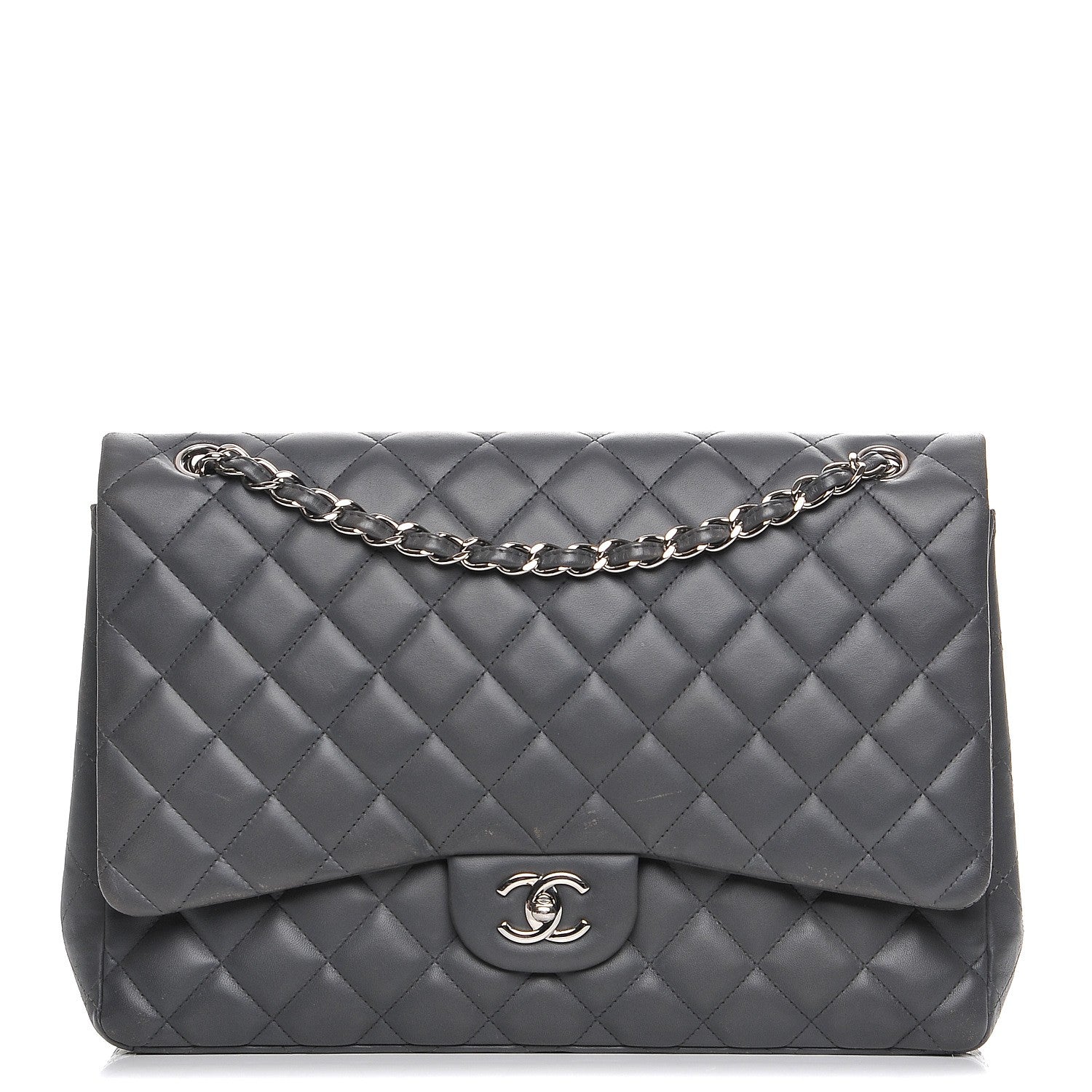 Chanel Lambskin Quilted Maxi Single Flap Grey 1 of 12