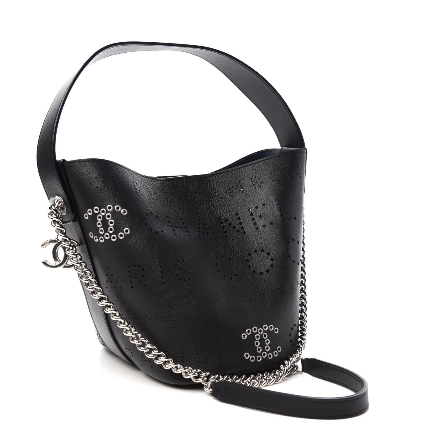 Calfskin Tweed Small Piercing Light Bucket Bag Black