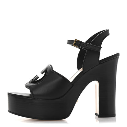 Gucci Cosmos Softy Calfskin Wooden Interlocking G Cut-Out 30/120mm Platform Sandals 40.5 Black 1 of 10