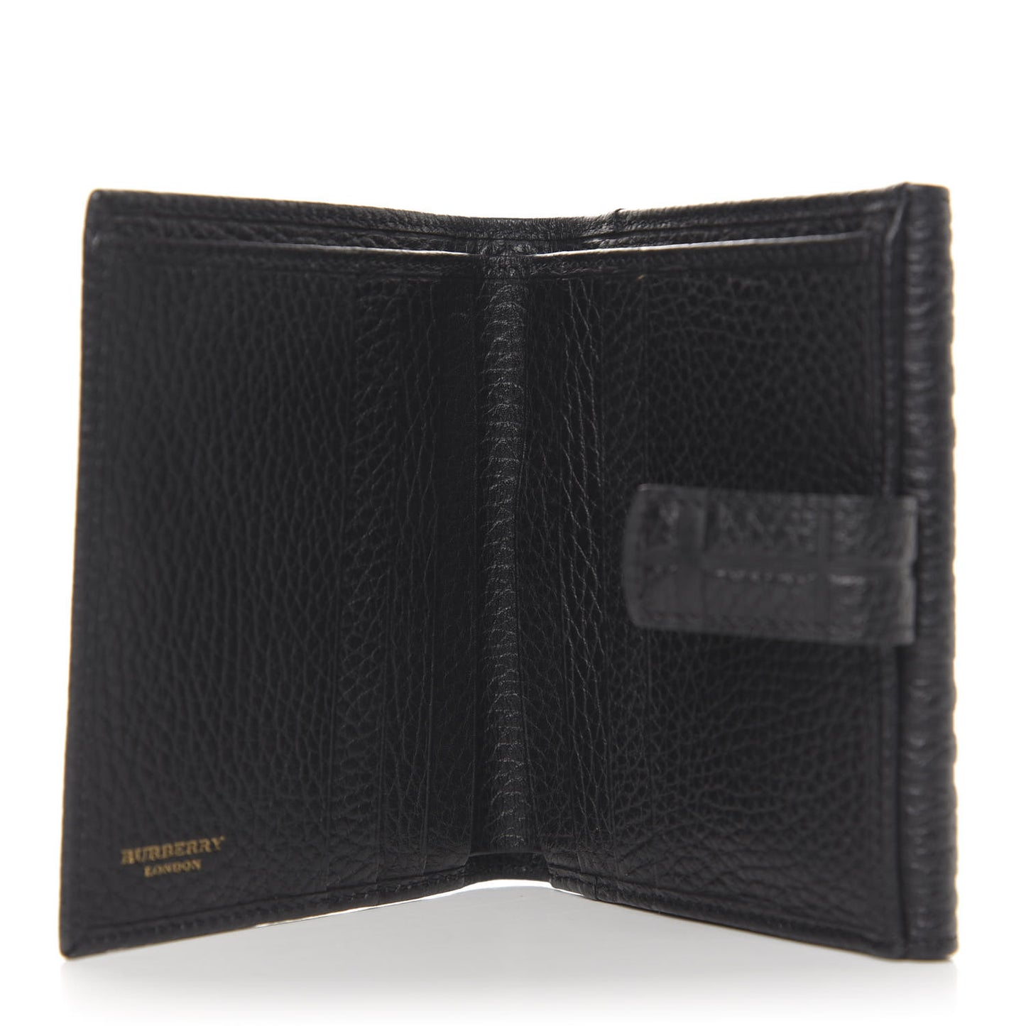 Signature Grain Calfskin Check Embossed Compact Wallet Black