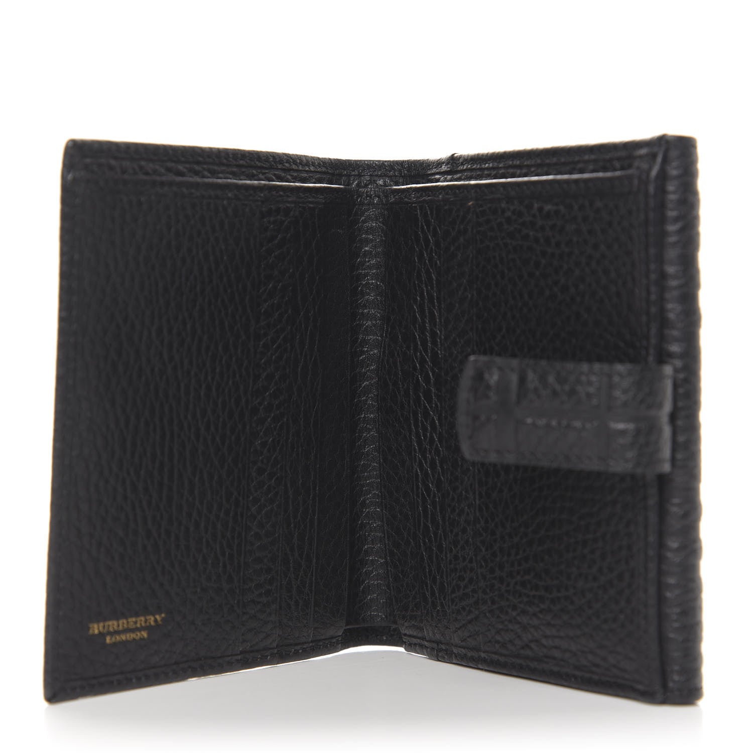 Burberry Signature Grain Calfskin Check Embossed Compact Wallet Black 5 of 6